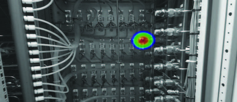 An acoustic image of compressed air leak in electrical panel