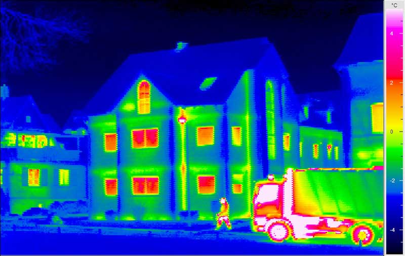 Viewing homes through thermal imager, displaying heat signatures